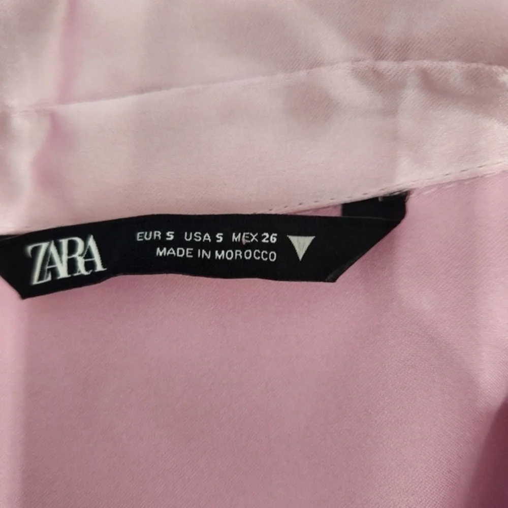 Zara Dress Womens Size Small Light Pink‎ Shirt Satin Collared Wrap Elegant Dress - Picture 5 of 14